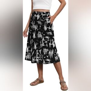 Women's Size 2XL Midi Elastic Waist A Line Skirt With Pockets Boho